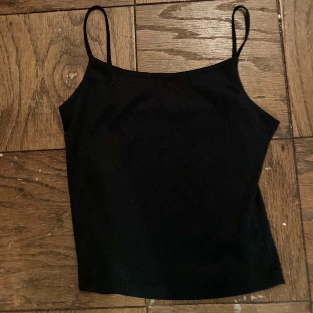 Women's Black Satin Stretch Type Material Spaghetti Strap Tank Top